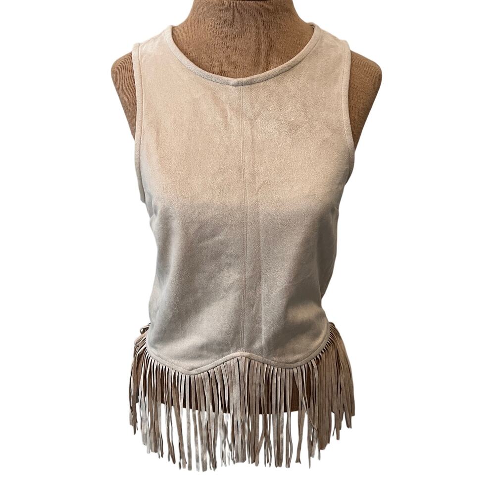 Y2K faux suede fringe tank top full zip back Western coastal cowgirl